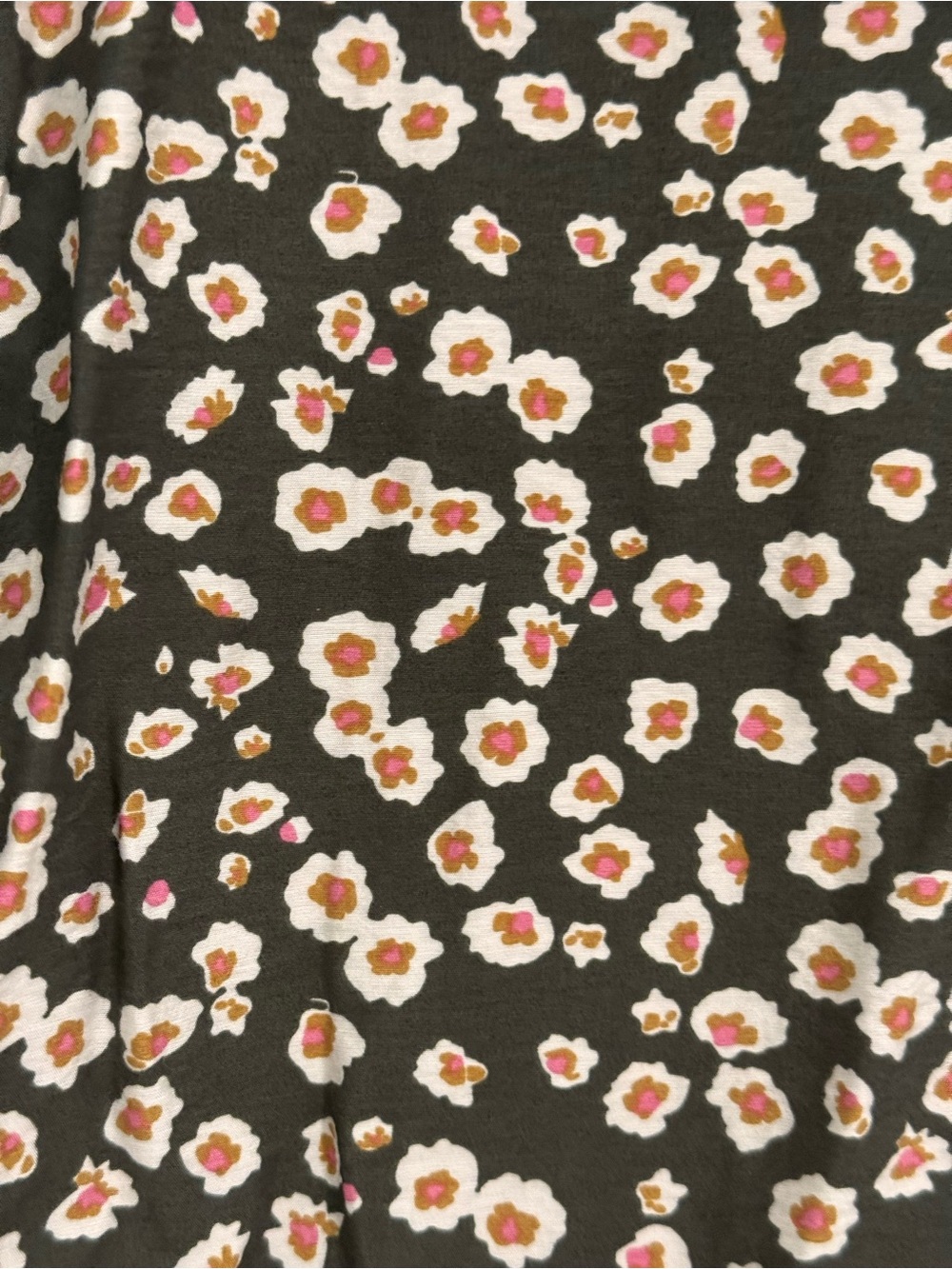 Floral Midi Dress in Olive with White and Pink Accents